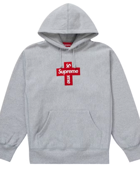 Supreme Cross Box Logo Hooded Sweatshirt Heather Grey