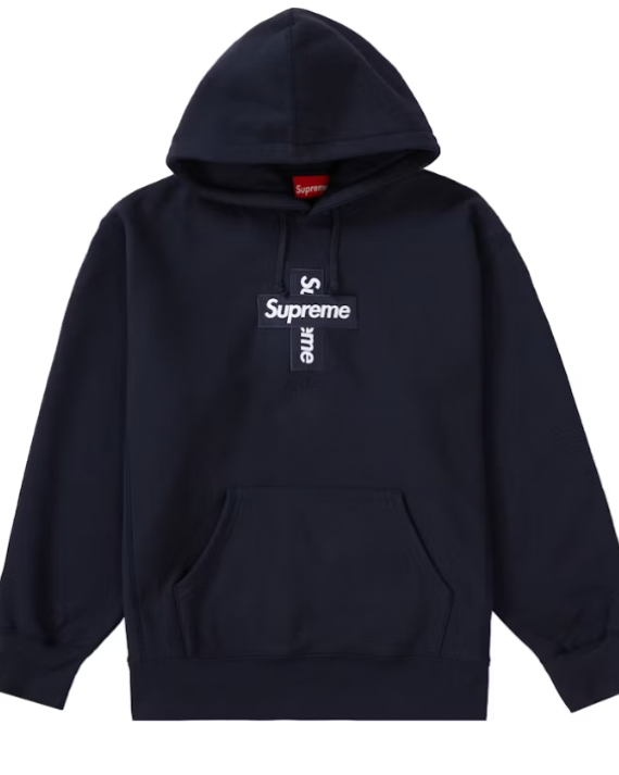 Supreme Cross Box Logo Hooded Sweatshirt Navy