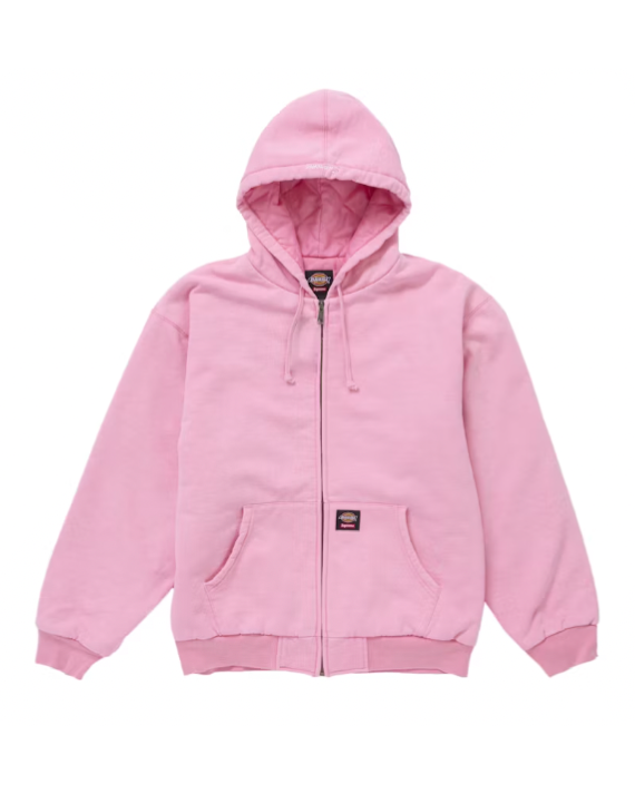 Supreme Dickies Quilted Lined Zip Up Hooded Sweatshirt Pink