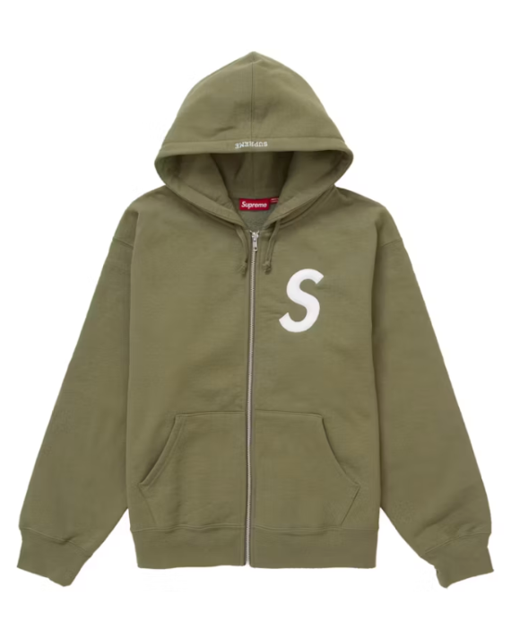 Supreme S Logo Zip Up Hooded Sweatshirt (FW24) Light Olive