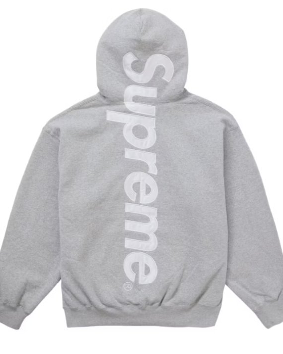 Supreme Satin Applique Hooded Sweatshirt FW24 Heather Grey