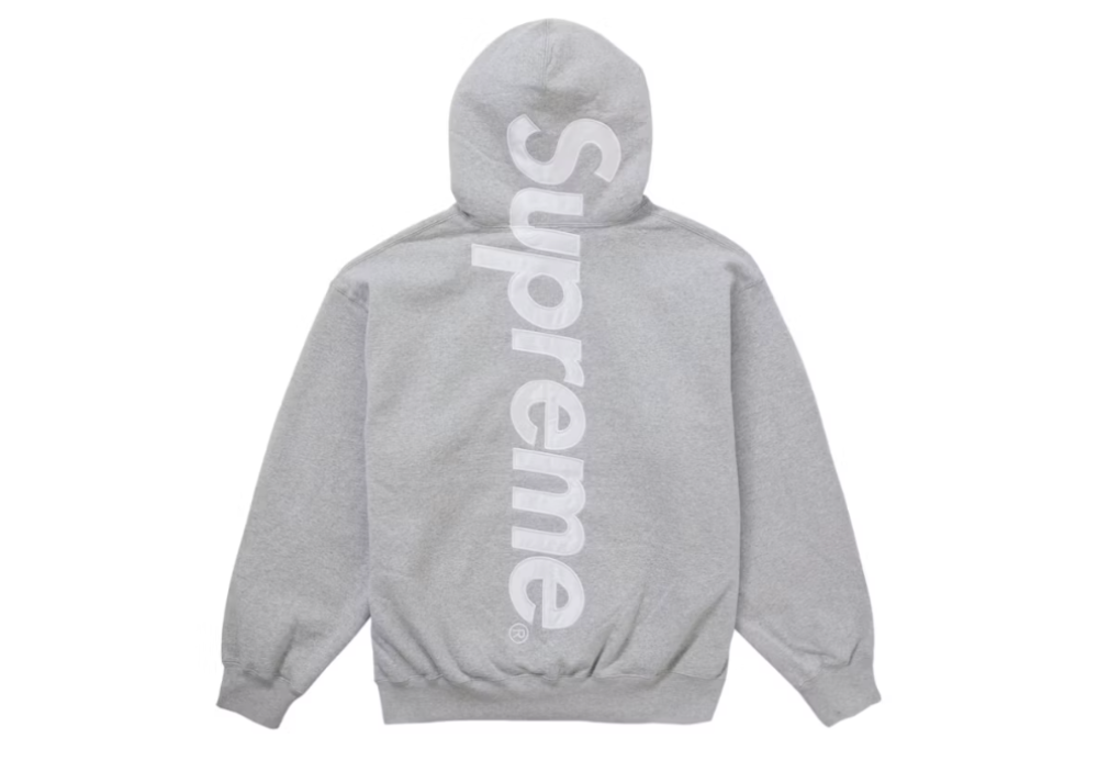 Supreme Satin Applique Hooded Sweatshirt FW24 Heather Grey