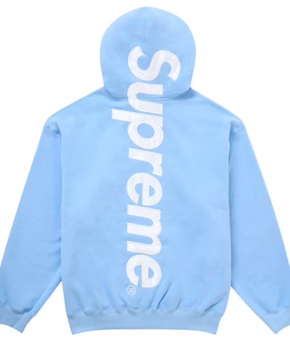 Supreme Satin Applique Hooded Sweatshirt FW24 Light Blue