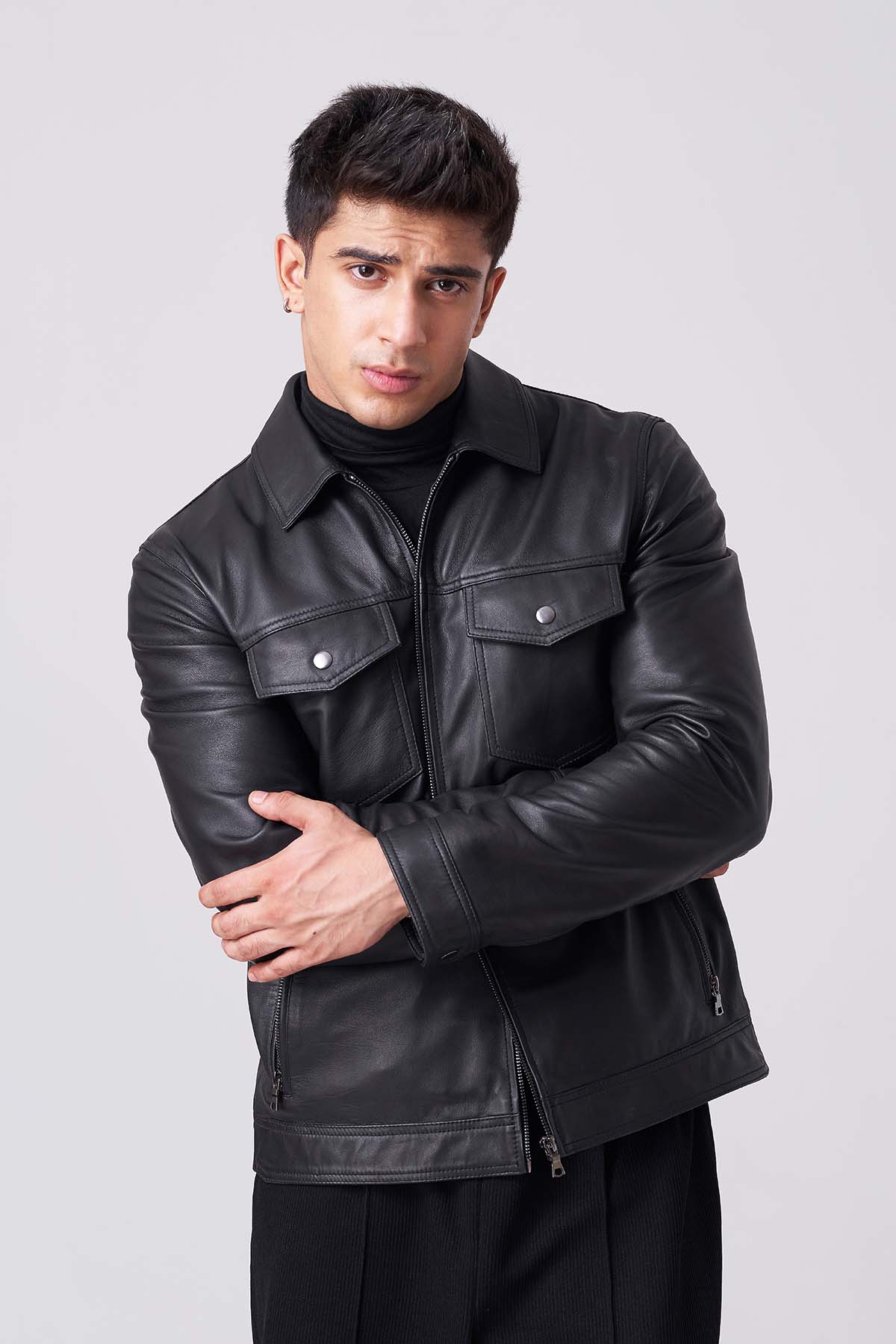 Men Shadow Luxe Leather Jacket