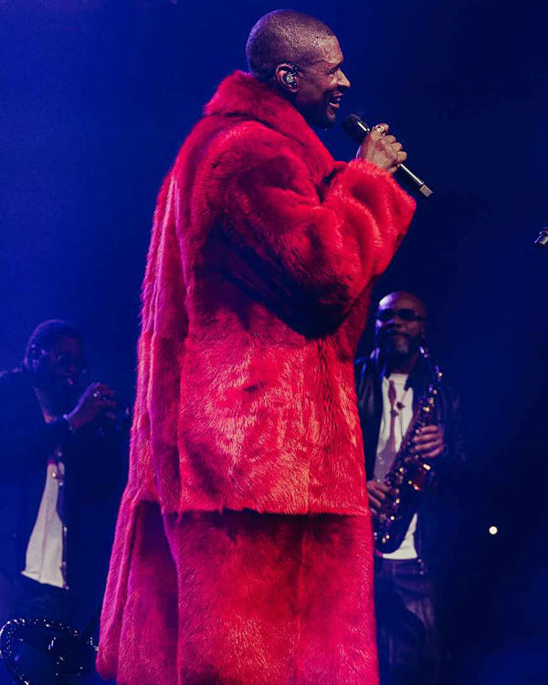 Usher 2024 Red Fur Coat