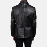 A man wearing a vintage black leather jacket, exuding a timeless and stylish appeal.