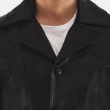 Stay stylish and warm with this Men's black vintage leather coat featuring a fur collar. Perfect for any occasion.
