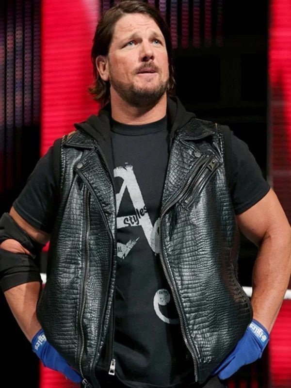 WWE AJ STYLES HOODED LEATHER VEST