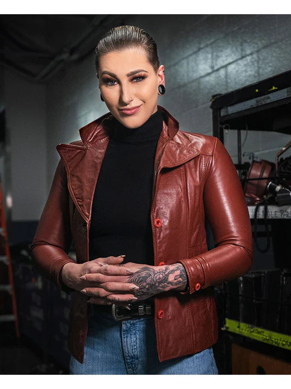 WWE RHEA RIPLEY BROWN LEATHER JACKET