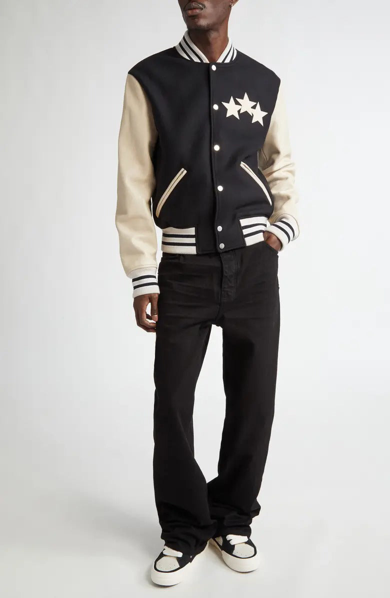 Wool Blend & Leather Varsity Jacket