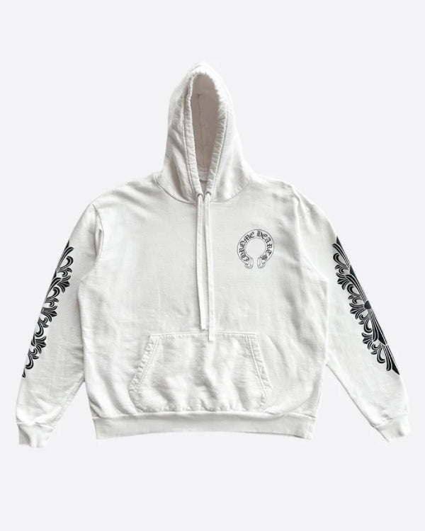 White & Black Horseshoe Logo Hoodie