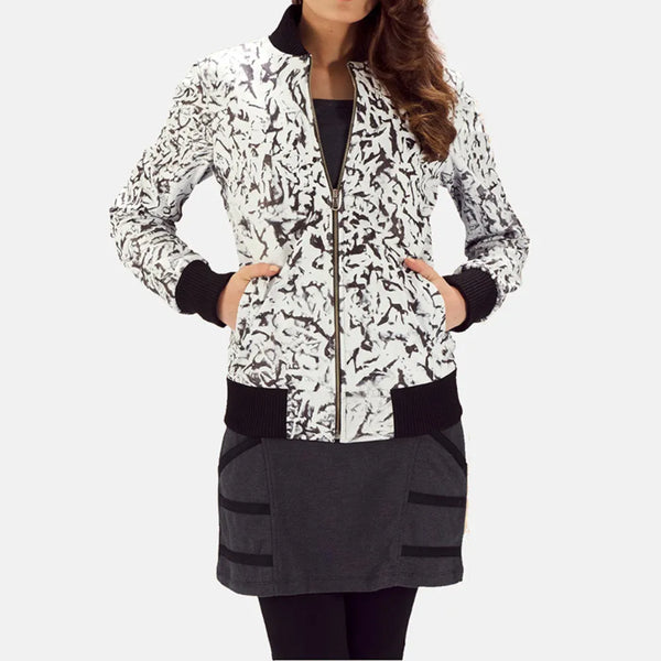 A stylish black and white bomber jacket for women 