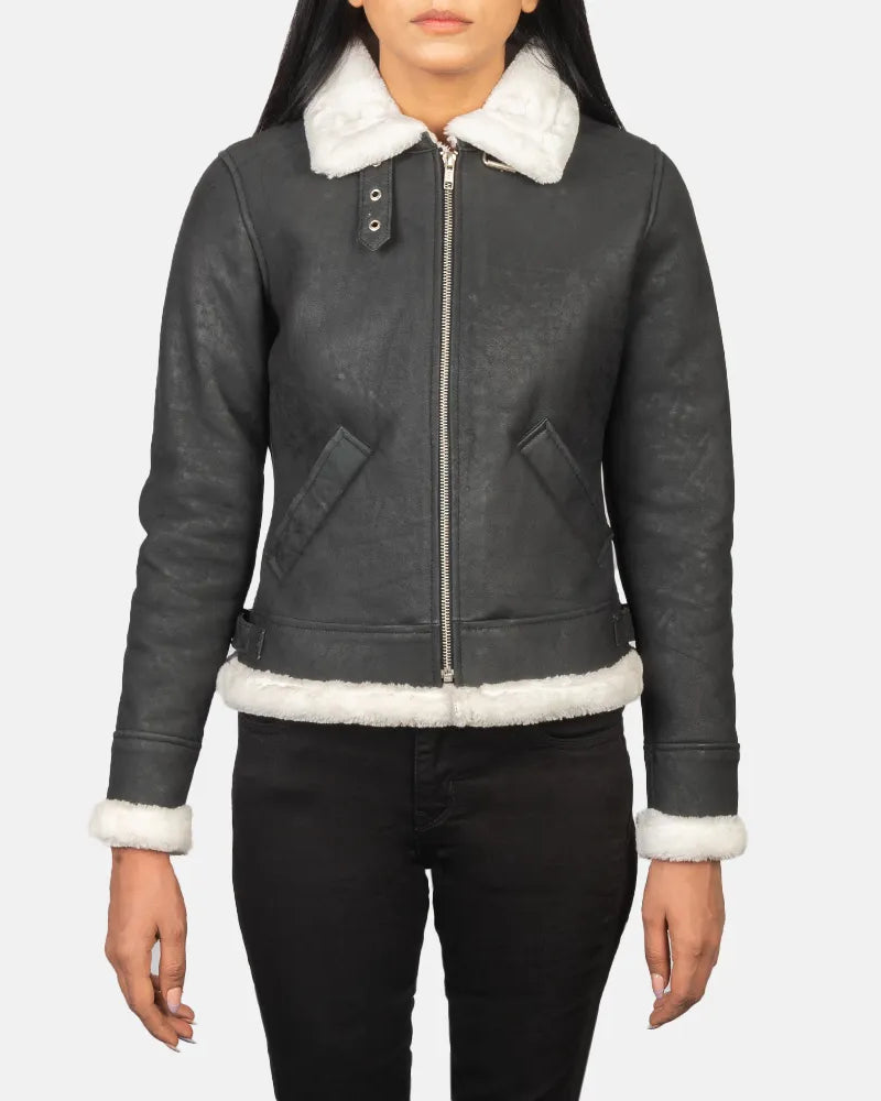 Stay warm and stylish in this black and white leather jacket women.