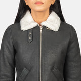 Stay warm and stylish in this black and white leather jacket women.