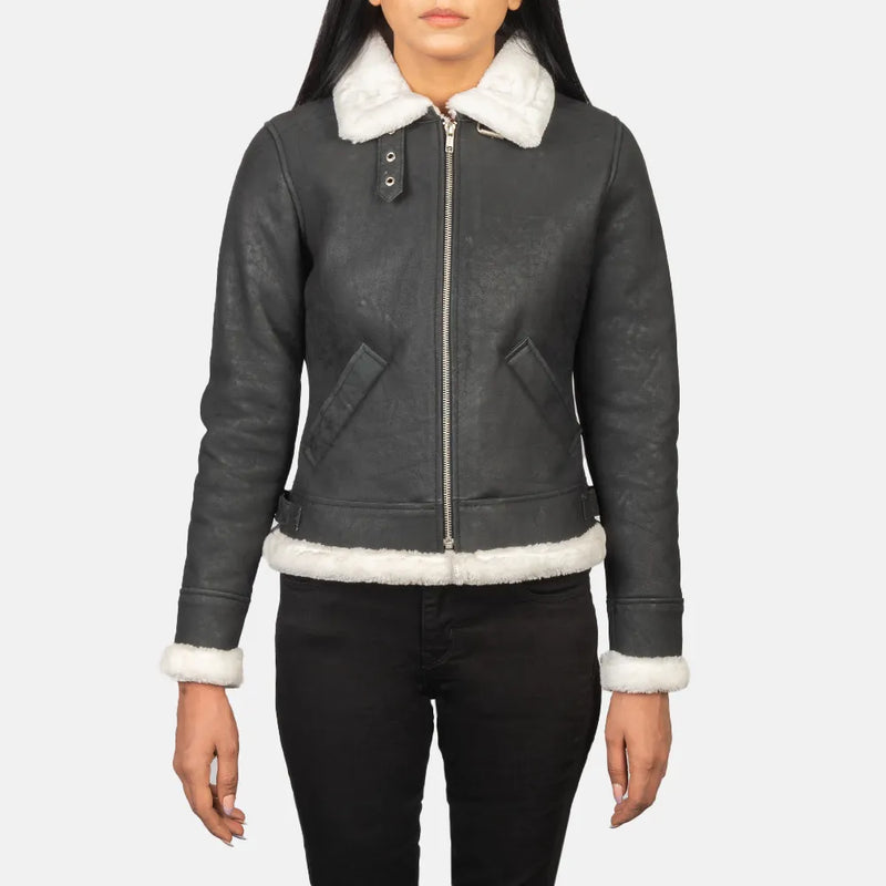 Stay warm and stylish in this black and white leather jacket women.