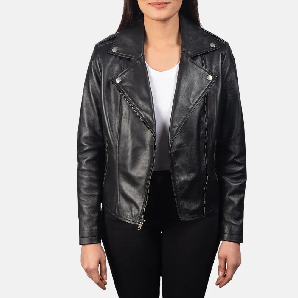 This chic black women leather jacket with trendy front zippers will elevate your style. A must-have for fashion-conscious women!