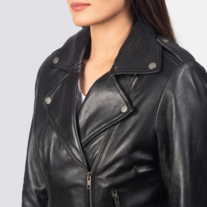 This chic black women leather jacket with trendy front zippers will elevate your style. A must-have for fashion-conscious women!