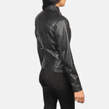 Women's leather jacket in black crafted from real leather.