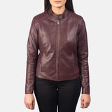 Accept the elegance of this women's maroon leather jacket, a must-have addition to any wardrobe.