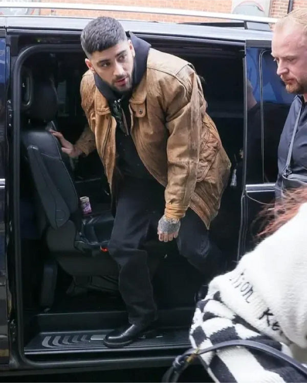 Zayn Malik Greet In London Brown Leather Jacket