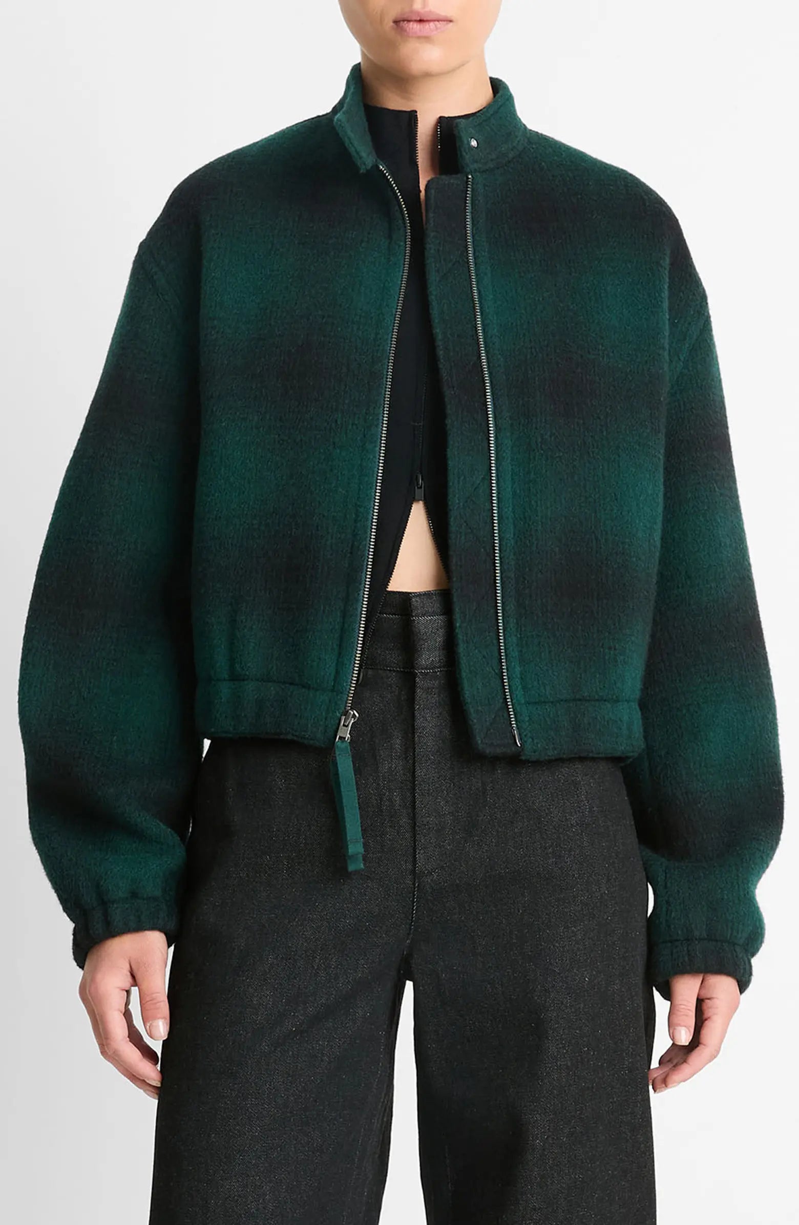 Shadow Plaid Women's Wool Blend Bomber Jacket