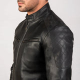 Stylish black leather bomber jacket crafted from genuine leather, ideal for a trendy and fashionable outfit.