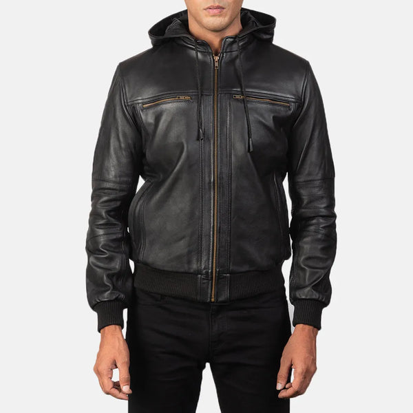 A truly opulent leather bomber jacket black, crafted from genuine leather. This luxurious bomber jacket is a timeless masterpiece.