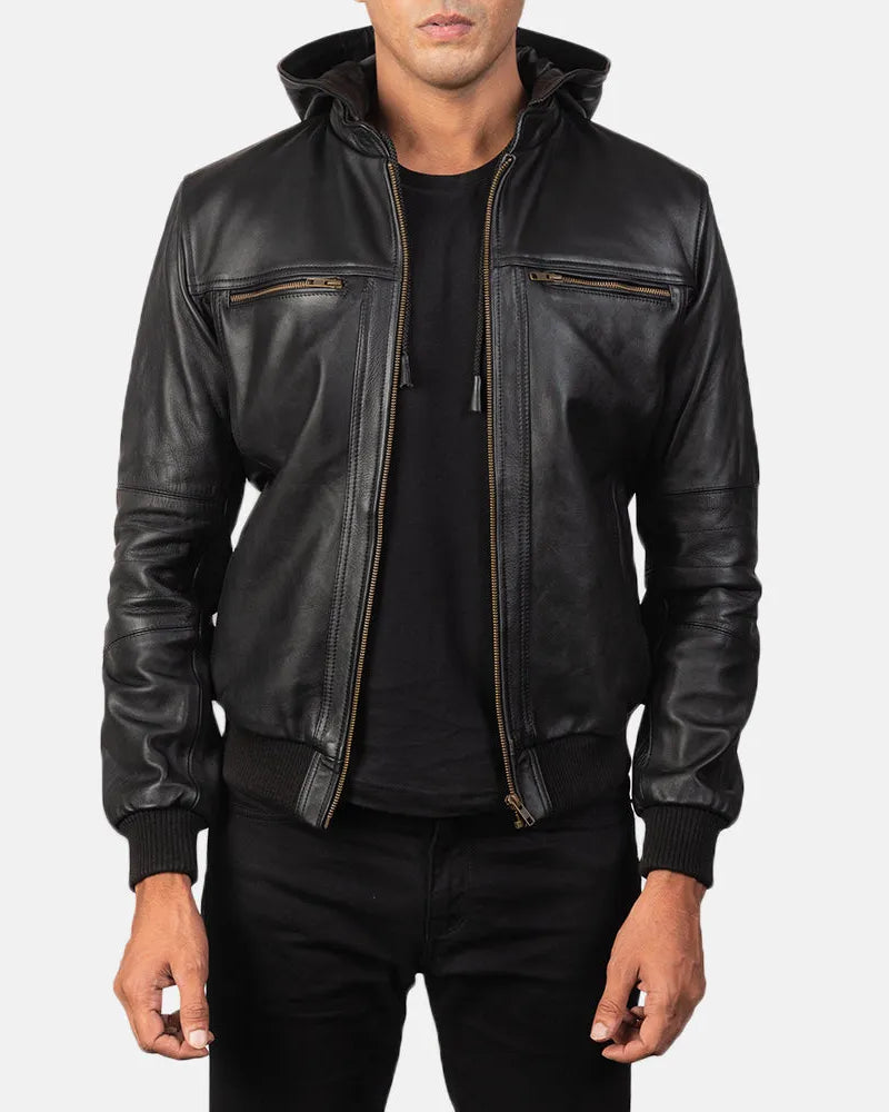 A truly opulent leather bomber jacket black, crafted from genuine leather. This luxurious bomber jacket is a timeless masterpiece.