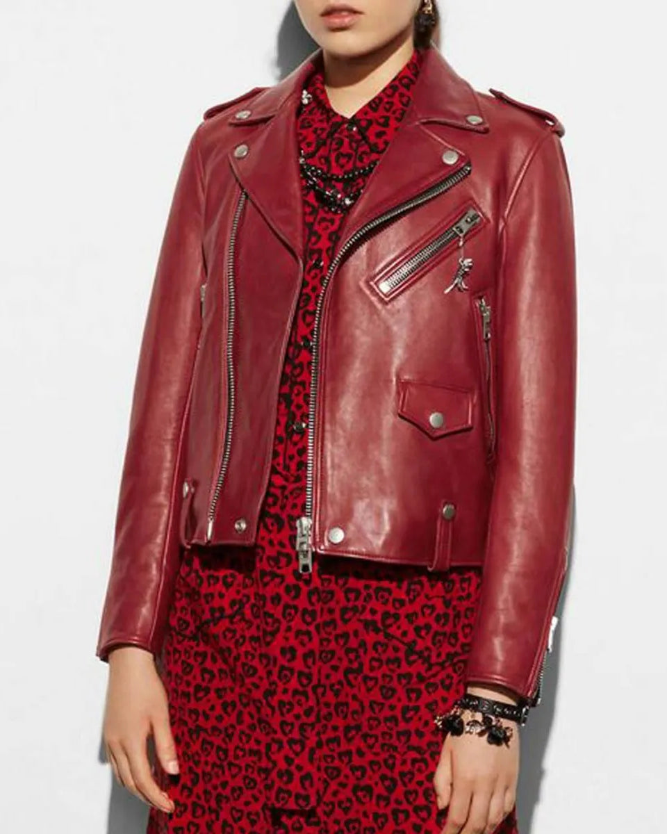 Motorcycle Cardinal Red Leather Jacket