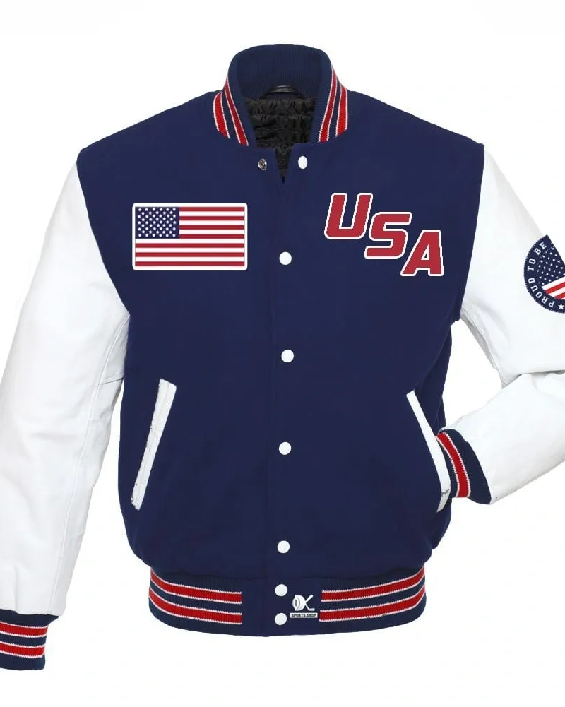 WHITE SLEEVES USA VARSITY JACKET | AMERICAN FOOTBALL SPORT JACKET