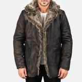 Elevate your style with this Men's Black Furlong Coat featuring a luxurious fur collar. Stay fashionable.
