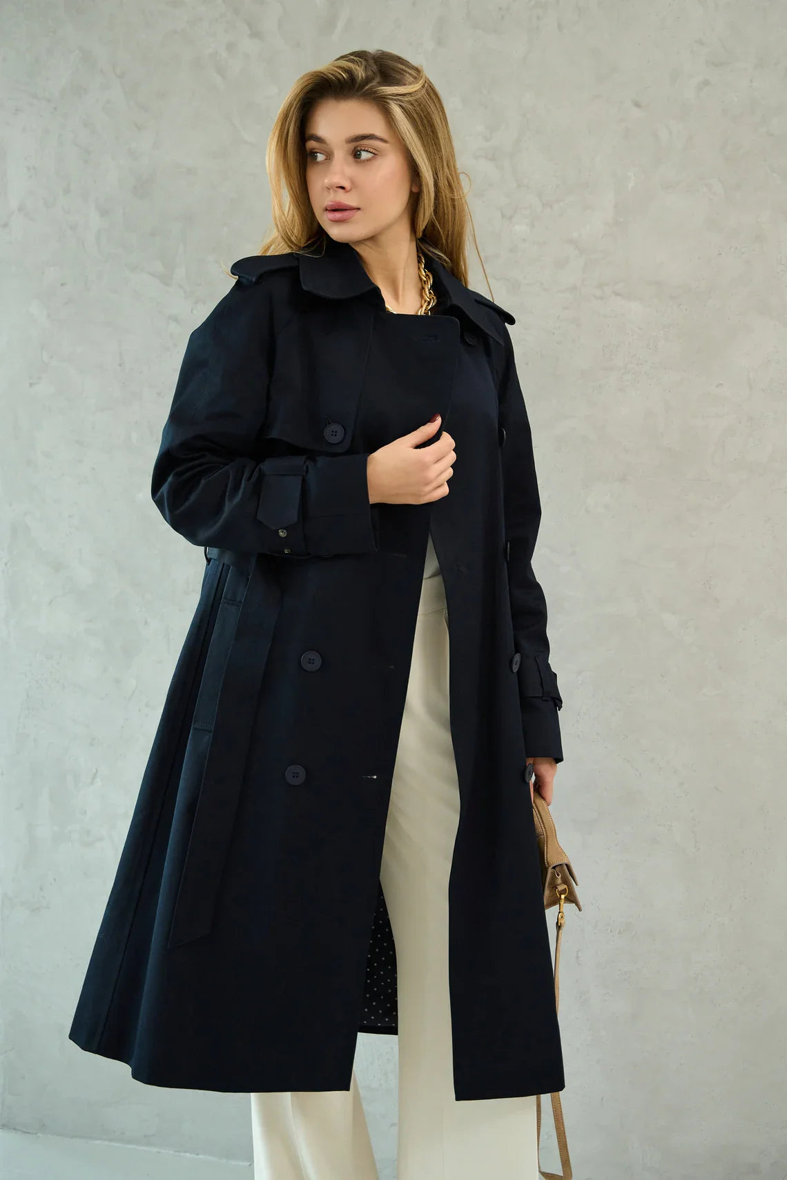 Navy blue cotton trench coat