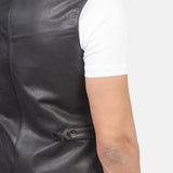 A black jacket leather vest, a stylish jacket made of leather material.