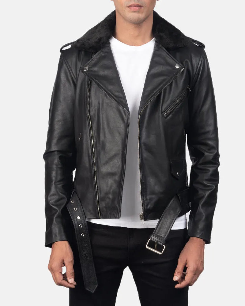 Embrace the road in this real matte black leather jacket, a timeless piece in sleek black.