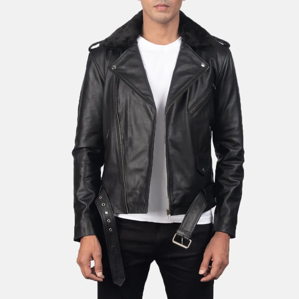 Embrace the road in this real matte black leather jacket, a timeless piece in sleek black.