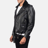 Embrace the road in this real matte black leather jacket, a timeless piece in sleek black.