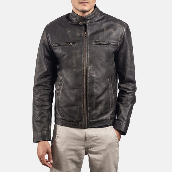 Stylish men brown leather jacket crafted from leather.