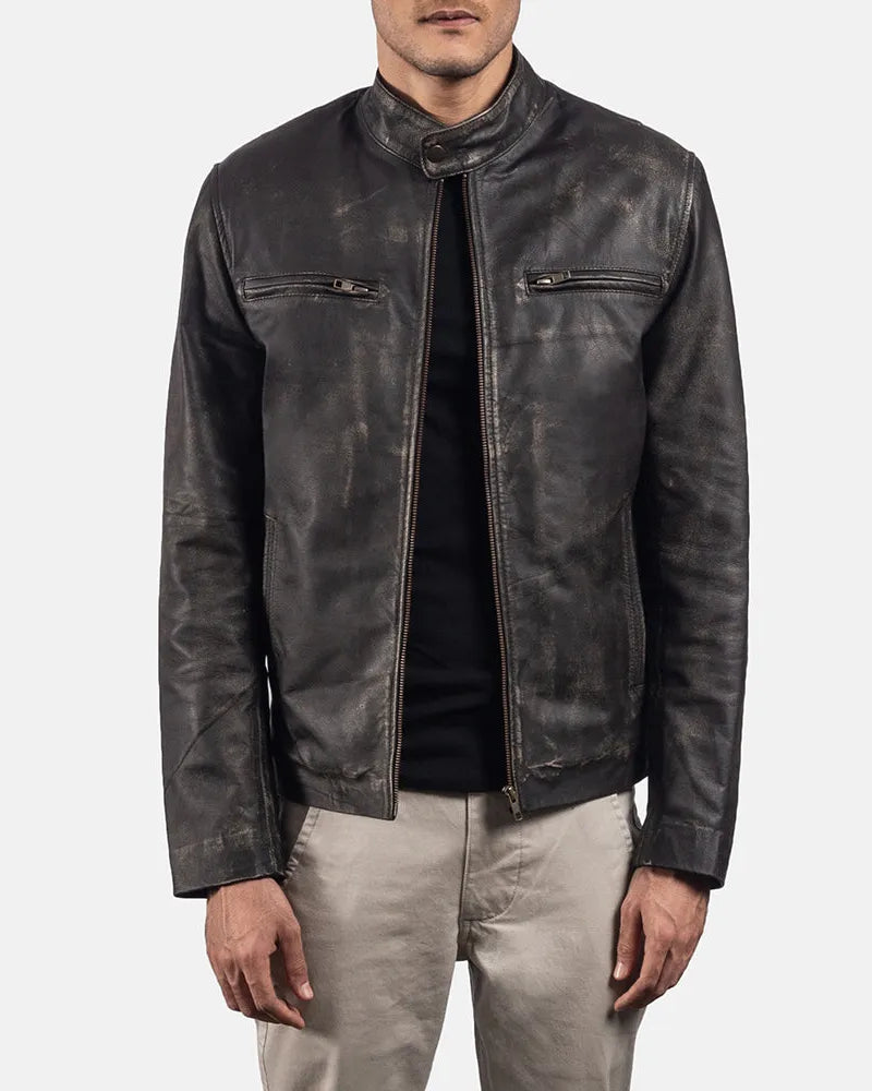 Stylish men brown leather jacket crafted from leather.