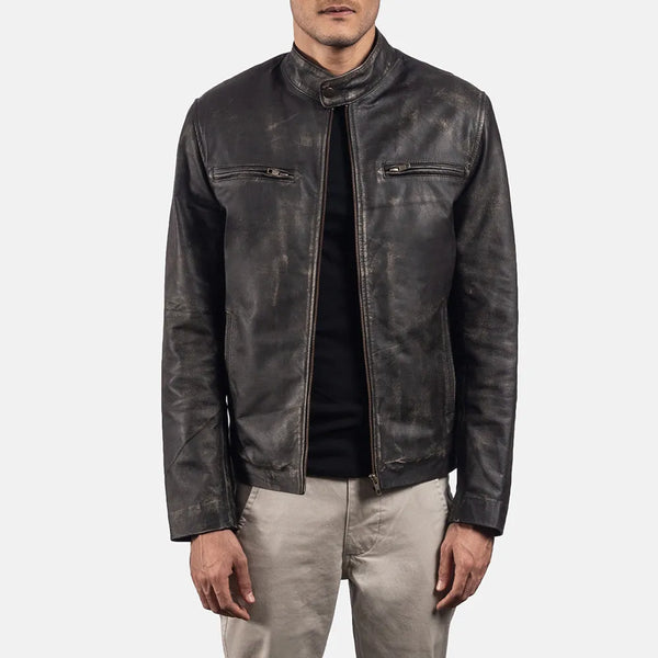 Stylish men brown leather jacket crafted from leather.