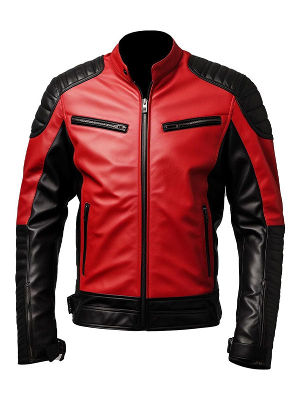 Men’s Red And Black Biker Leather Jacket