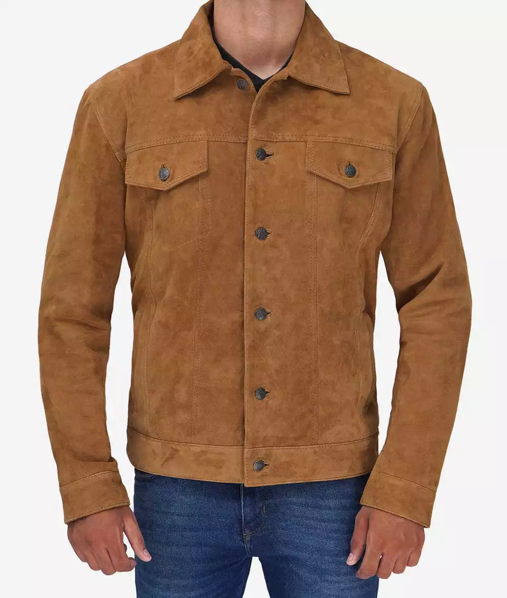 Tan Suede Trucker Jacket Mens