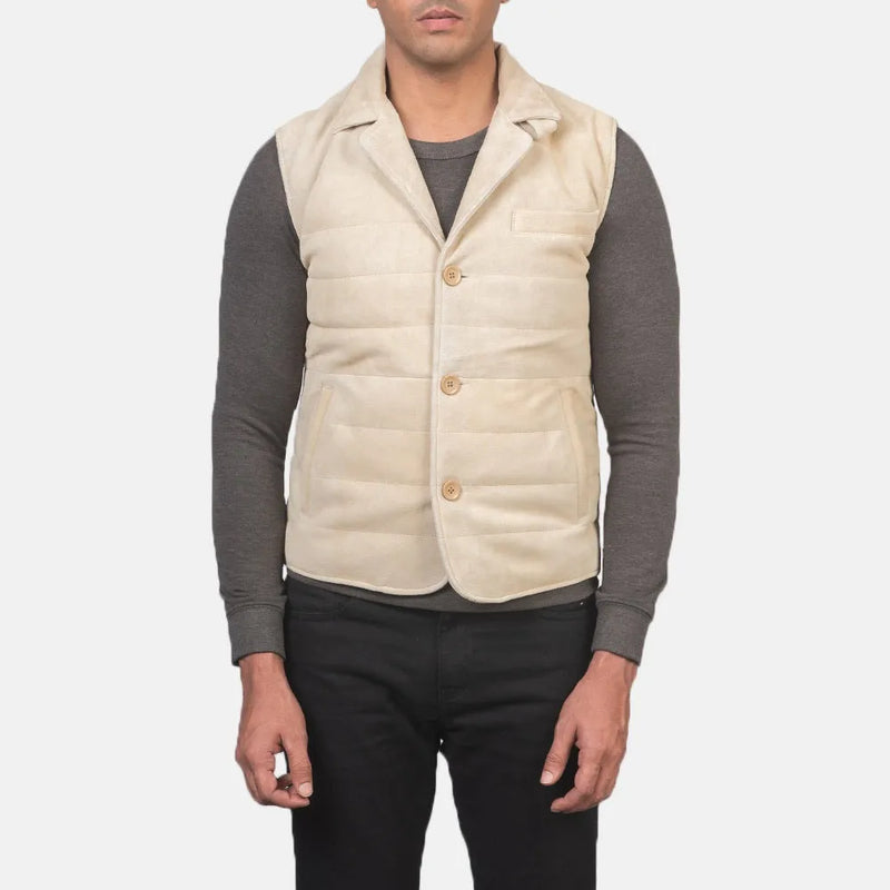 A stylish and sleek leather vest, sporting an Off-White Leather Jacket Men's.
