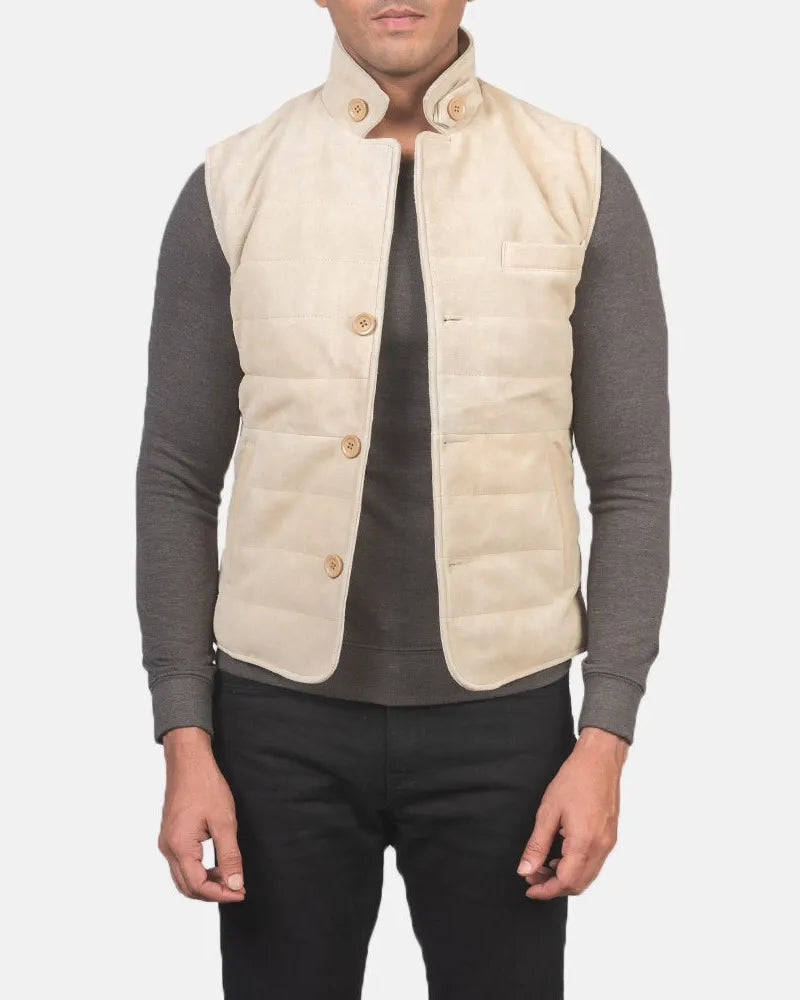 A stylish and sleek leather vest, sporting an Off-White Leather Jacket Men's.