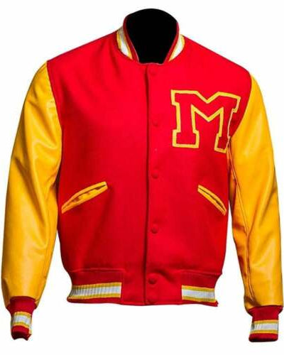 Men's MJ Thriller Michael Jackson Varsity Red M Logo Lettermen Baseball Jacket