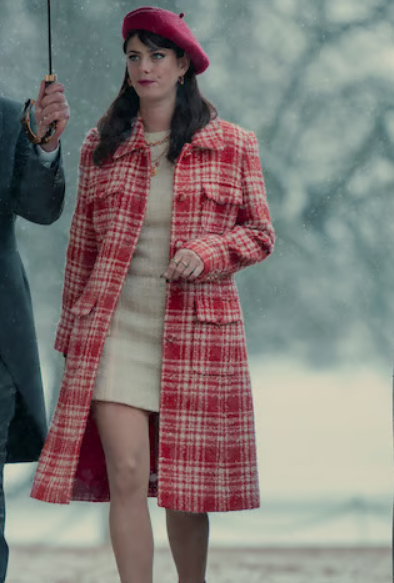 The Gentlemen 2024 Kaya Scodelario Red And White Wool Coat