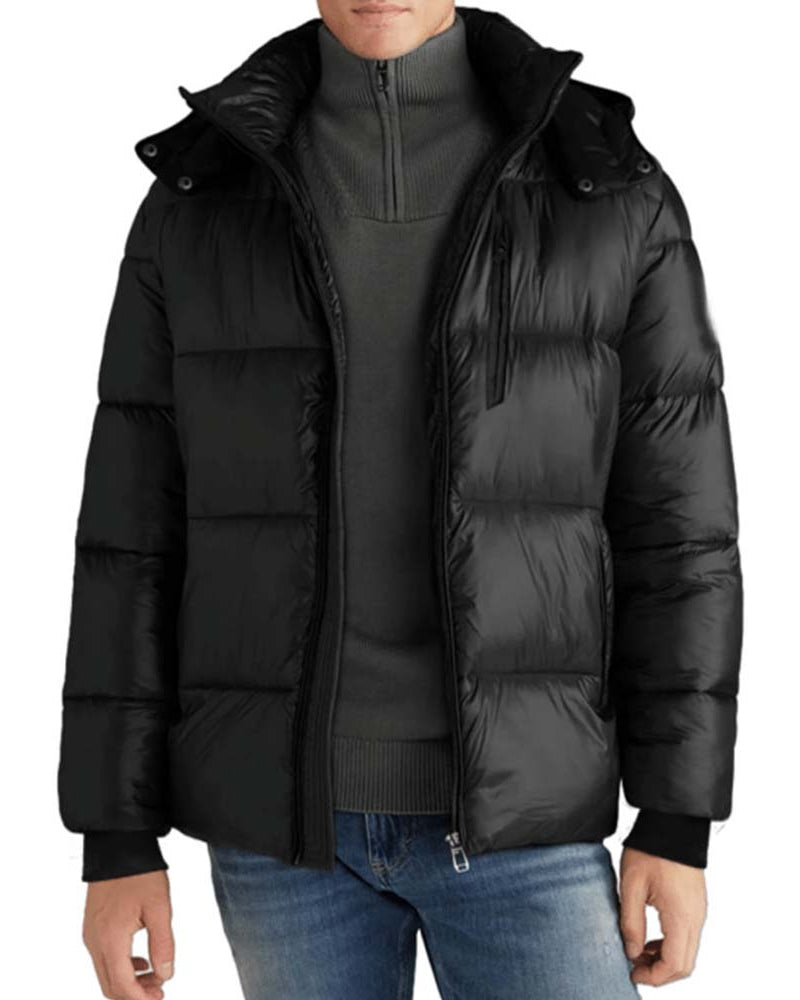 Mens Black Hooded Puffer Jacket